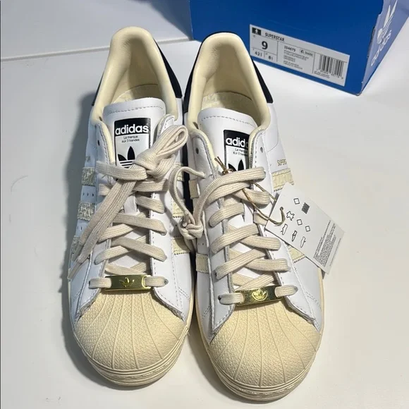 Adidas White and Cream Superstar Sneakers - Picture 2 of 7